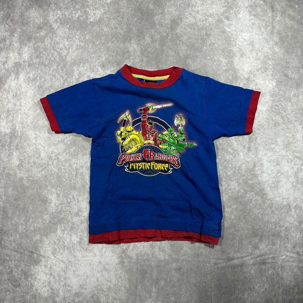 Vintage 2005 Power Rangers Mystic Force Boys T-Shirt Large 7 Blue Red Bandai